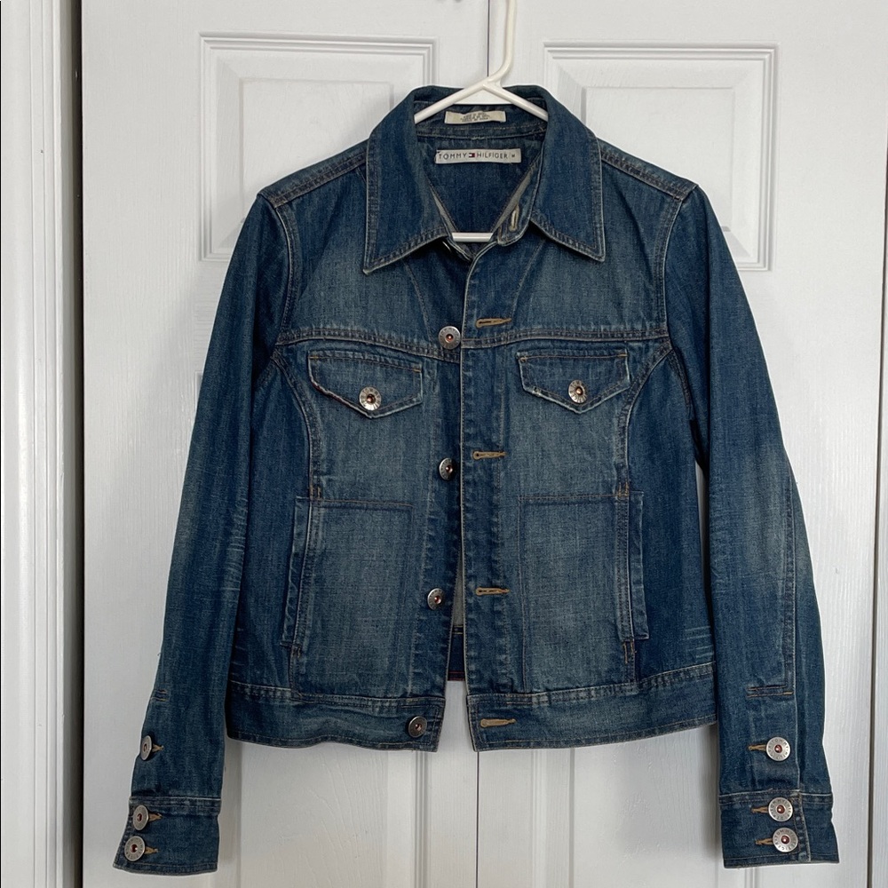Tommy Hilfiger M Distressed Blue Jean Jacket Metal button closure pockets 2005 - Picture 2 of 16